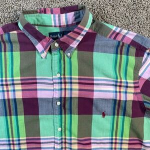 Ralph Lauren‎ Classic Fit Short Sleeve Plaid button Shirt Mens XLT casual office